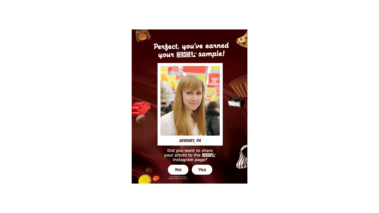 Hershey's Smile Sampler UI: Publicly Share Image Permission Screen