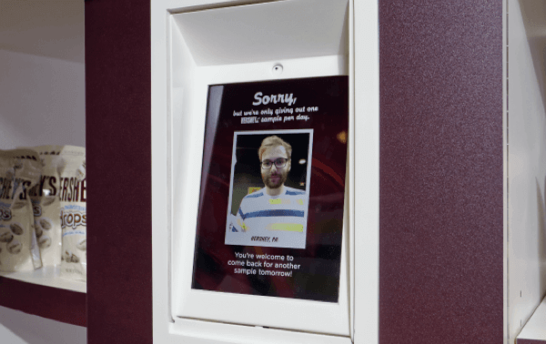 Smile Sampler showing shopper message to come back tomorrow, limit one per day