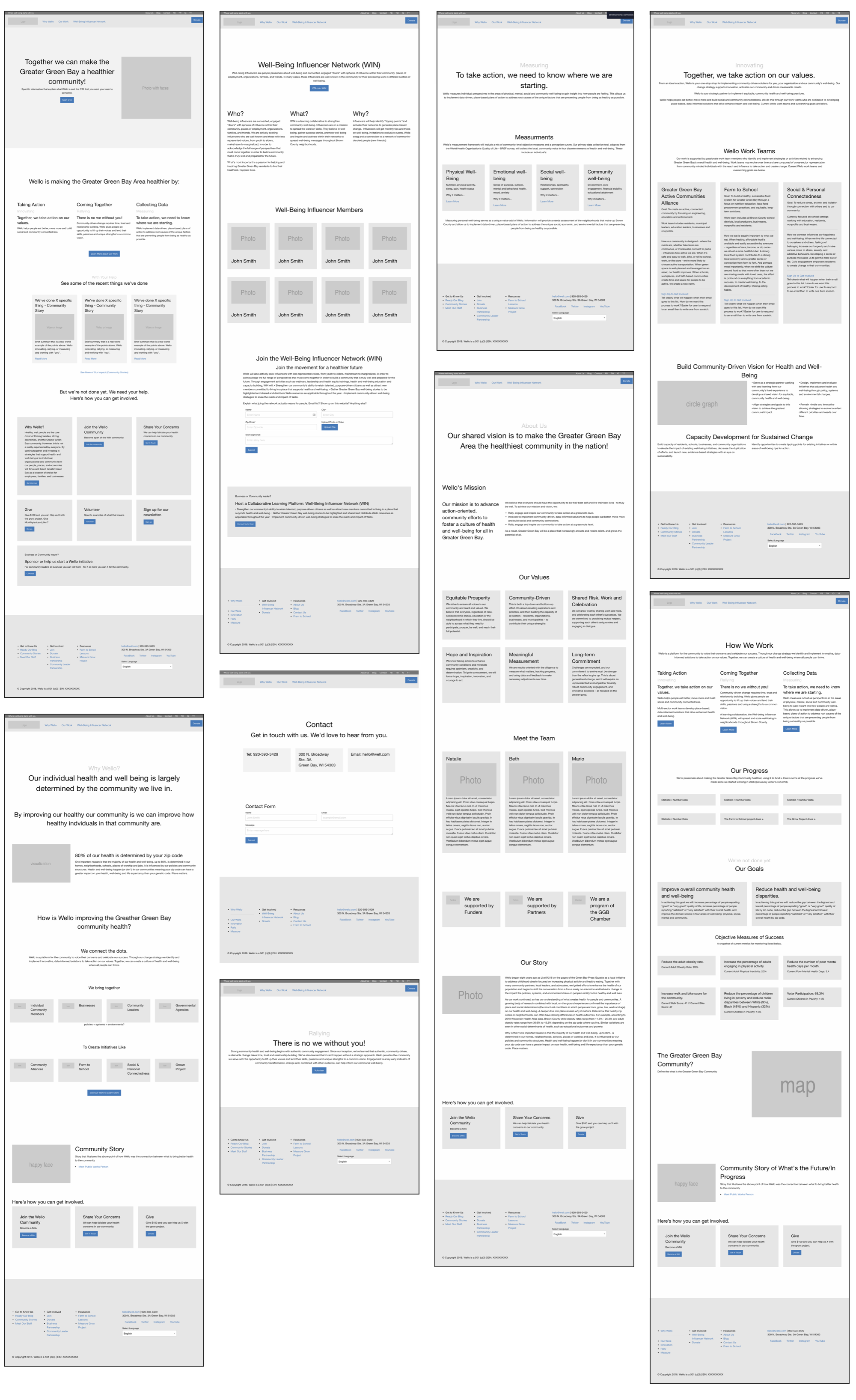 Low-fidelity Wello website wireframes