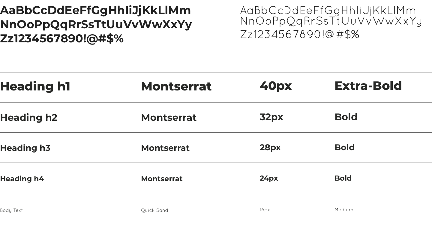 Wello brand typography: Montserrat and Quicksand typefaces